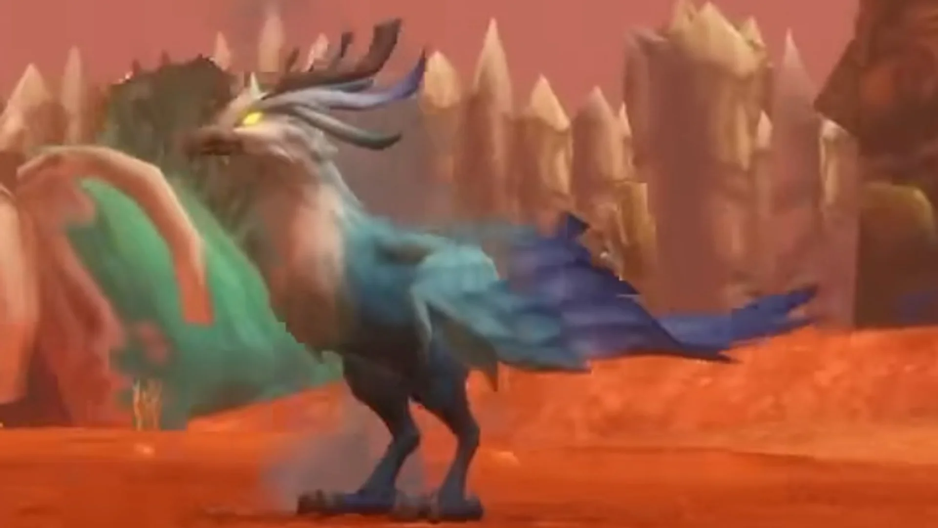Skyborne Druid Travel Form, an avian creature with glowing yellow eyes and long tail feathers