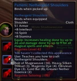 Nethergeld Shoulders: High-end restorative cloth armor designed for dedicated healers.
