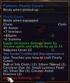 Pearly Gown: Lustrous white garments optimized for arcane spellcasters.