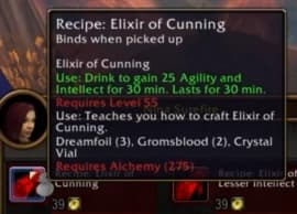 Elixir of Cunning: Increases agility and tactical combat awareness.