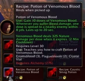 Potion of Venomous Blood: Infuses the target's veins with a toxic mixture, causing escalating nature damage.