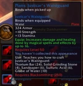 Justicar's Waistguard: Heavy plate pieces that balance offensive power with defensive stability.