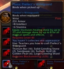 Prefect's Wristguard: Rare plate items customized for spell-wielding commanders.