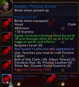Pristine Circlet: Impeccable cloth robes tailored for battlefield medics.